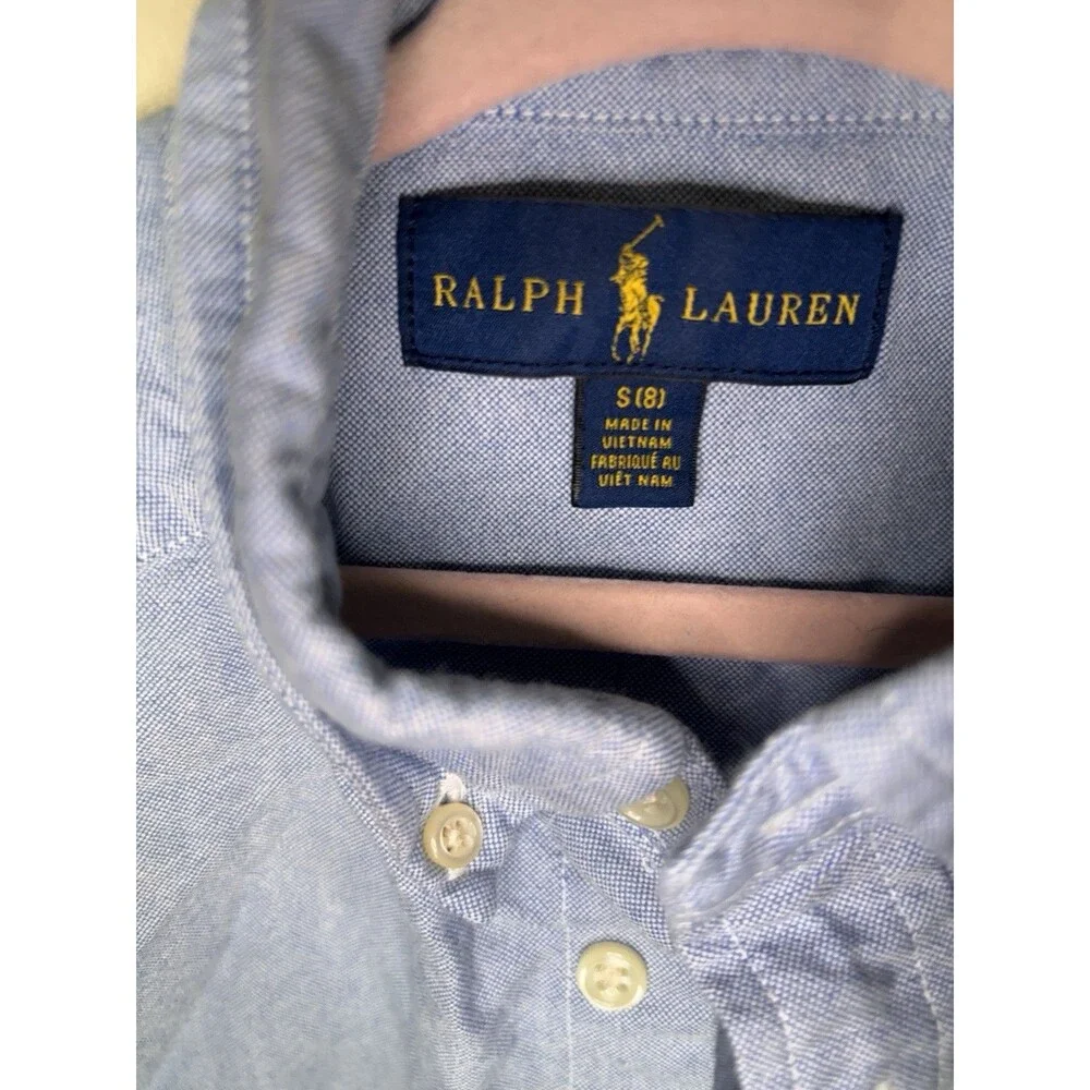 Boys Size 8 Small Ralph Lauren Chambray Denim Blue Jean Button Up Dress Shirt